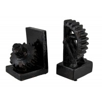 2 Pc. Industrial Gears Distressed Black Steampunk Inspired Ceramic Bookend Set 805845694984  401542852246